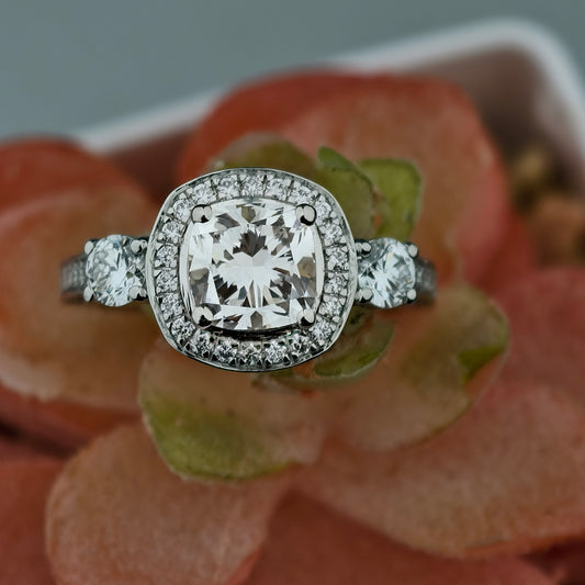 Cushion & Round Real Lab Grown Diamond Engagement Ring