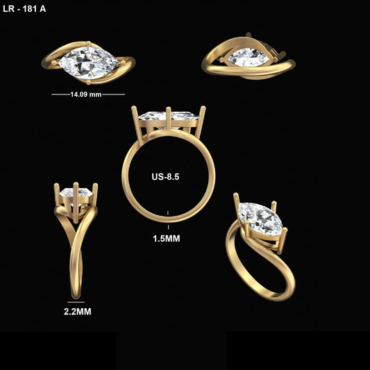 3 Carat Marquise Cut Lab Grown Diamond Bypass Solitaire Engagement Ring ( Custom Order For Zaid Khan )