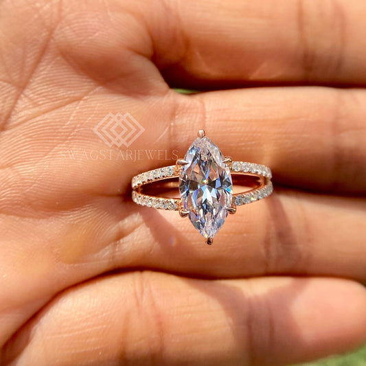 Marquise Cut Split Shank Lab Grown Diamond Ring