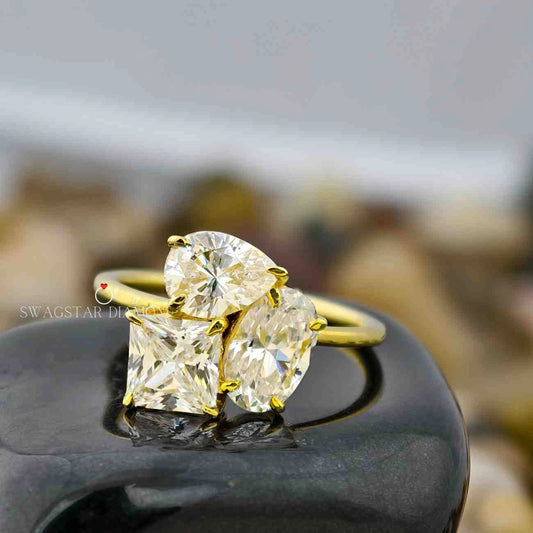 Pear Oval Princess Cut Three Stone Women Ring