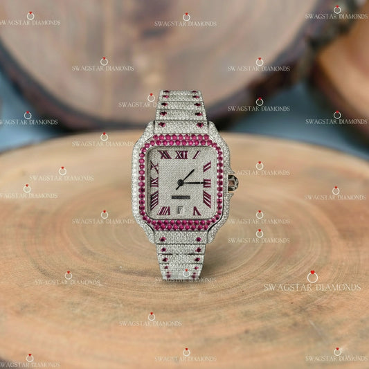 Pink_Roman_Dial_VVS_Moissanite_Watches