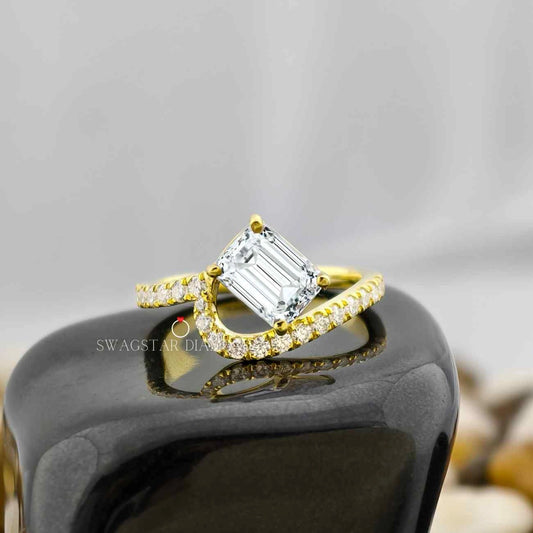 1.20 Carat Emerald Cut CVD Diamond Unique Shank Wedding Engagement Ring For Her