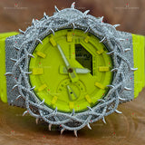Neon Silicon Rubber Band Thorn Leaf Bezel Dial Moissanite Watch