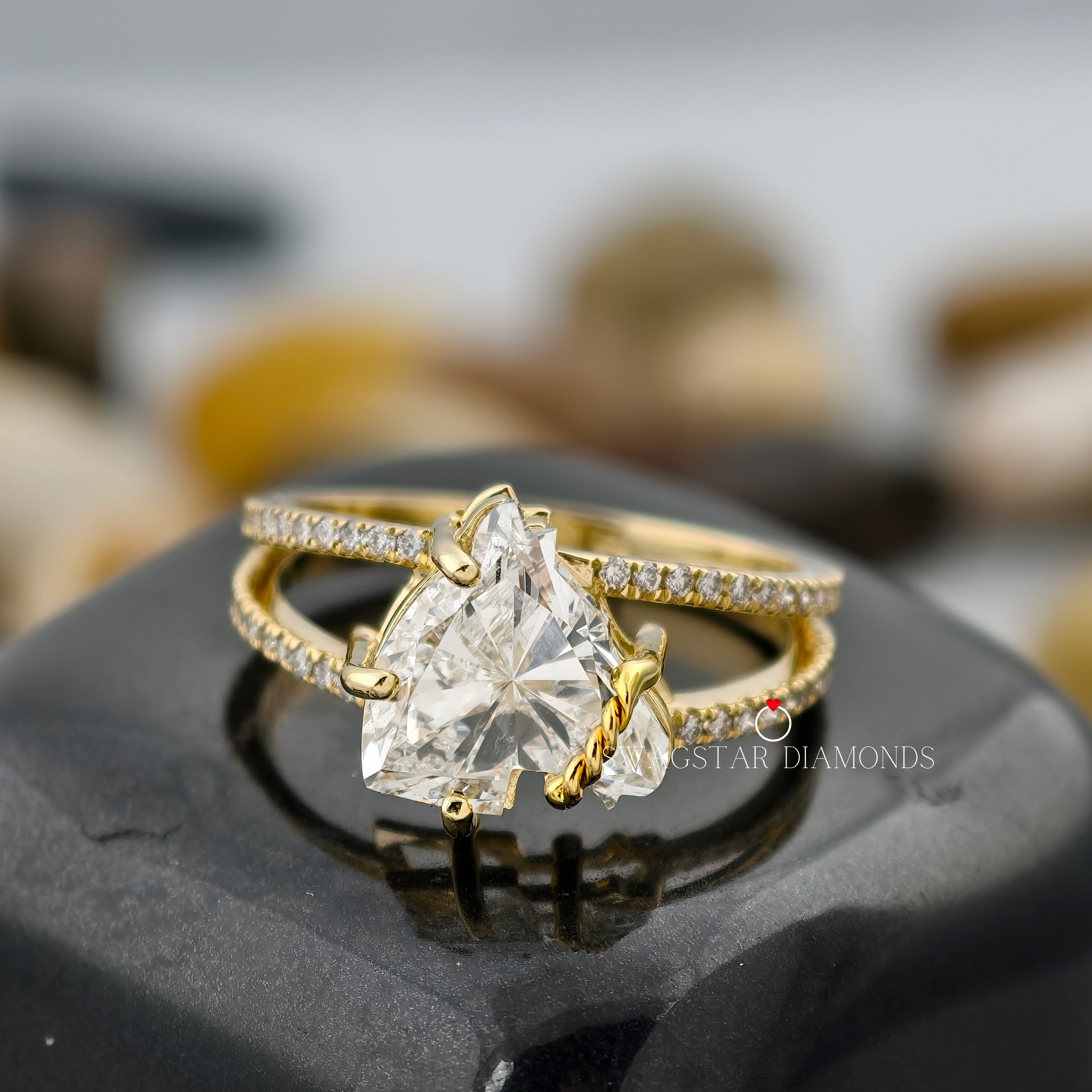 3.00 CT Horse Cut Lab Grown Diamond Engagement Ring, Solitaire Diamond Prong Set Ring, Split Shank, Solid 18K Gold Ring, Unique Style Ring