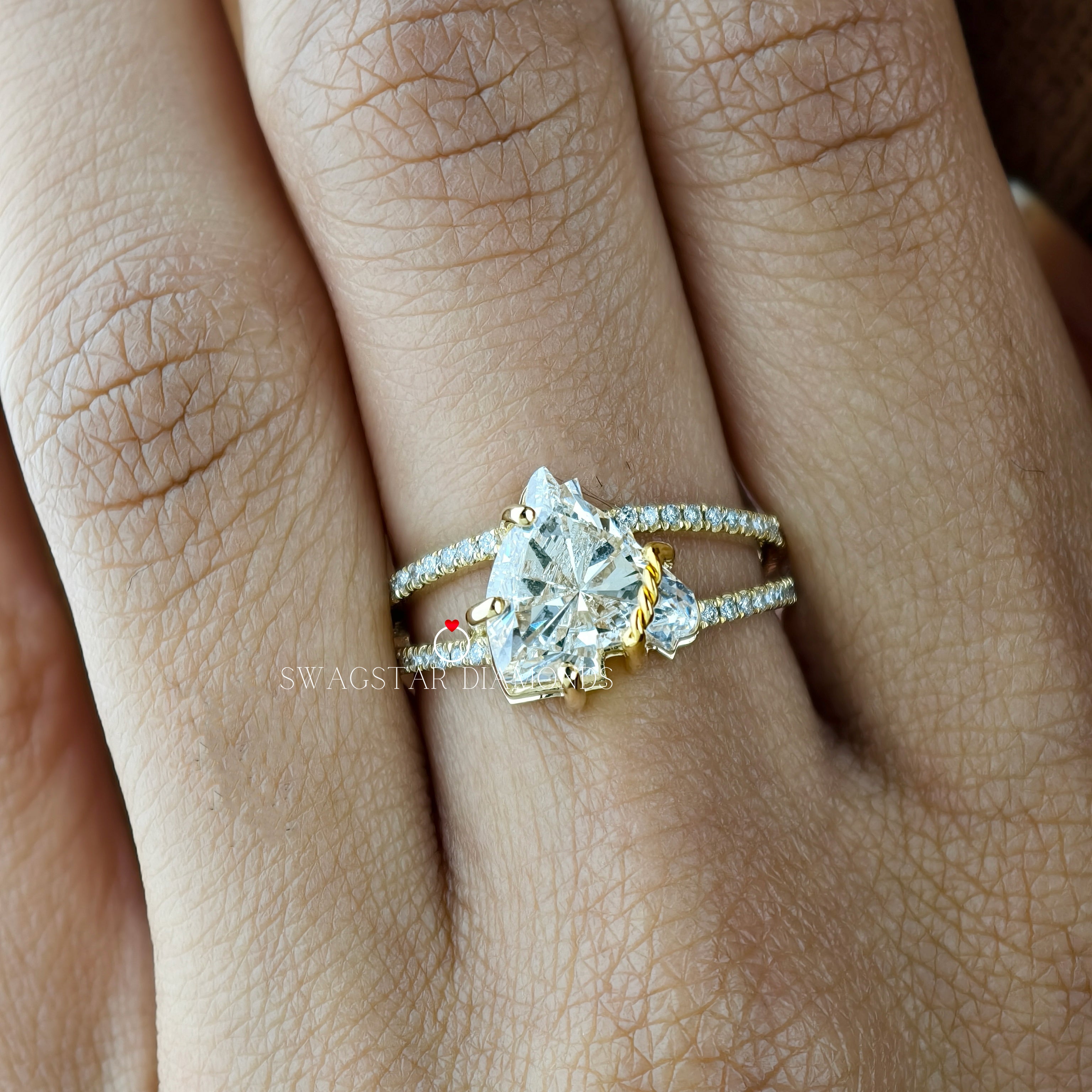3.00 CT Horse Cut Lab Grown Diamond Engagement Ring, Solitaire Diamond Prong Set Ring, Split Shank, Solid 18K Gold Ring, Unique Style Ring