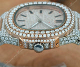 Fully Studed Bust Down Two Tone Rose Plated Moissanite Watch For Men