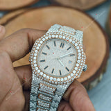 Fully Studed Two Tone Rose Plated Moissanite Watch For Men