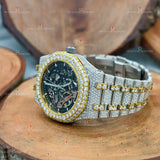 Men Luxury 41MM Skeleton Dial Yellow Plated Two Tone Moissanite Watch