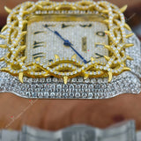 Throne Leaf Vine Arabic Dial Moissanite Watch Yellow Two Tone Watch For Men