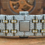 Men Luxury 41MM Skeleton Dial Yellow Plated Two Tone Moissanite Watch