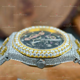 Men Luxury 41MM Skeleton Dial Yellow Plated Two Tone Moissanite Watch