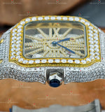 D Color VVS1 Skeleton Square Dial Two Tone Bust Down Moissanite Watch