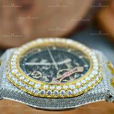 Men Luxury 41MM Skeleton Dial Yellow Plated Two Tone Moissanite Watch