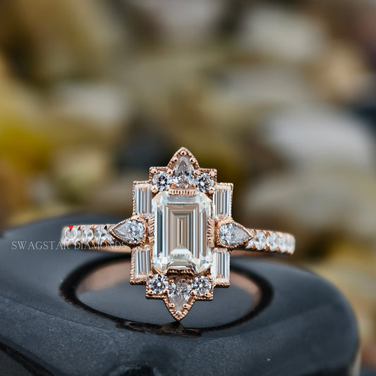 Emerald & Pear & Baguette & Round Lab Grown Diamond Engagement Ring