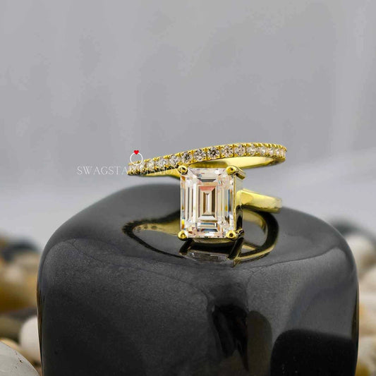 2 Carat Emerald Cut Lab Grown Diamond Double Shank Women Engagement Ring In 14K Yellow Gold