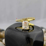 2 Carat Emerald Cut Lab Grown Diamond Double Shank Women Engagement Ring In 14K Yellow Gold