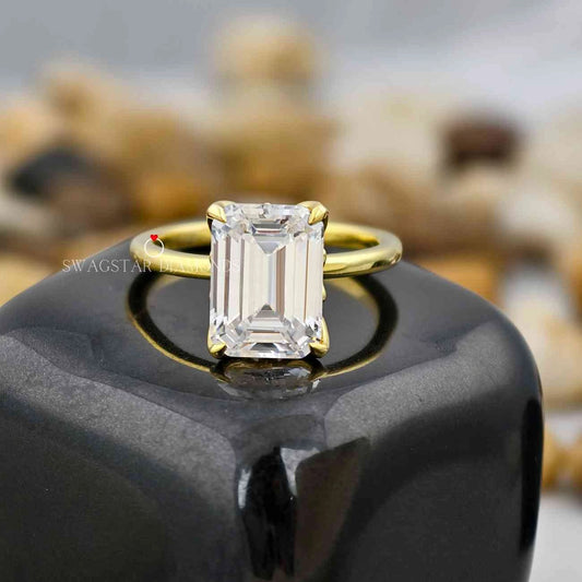 3 Carat Emerald Cut Lab Created Diamond Solitaire Moissanite Engagement Ring For Her