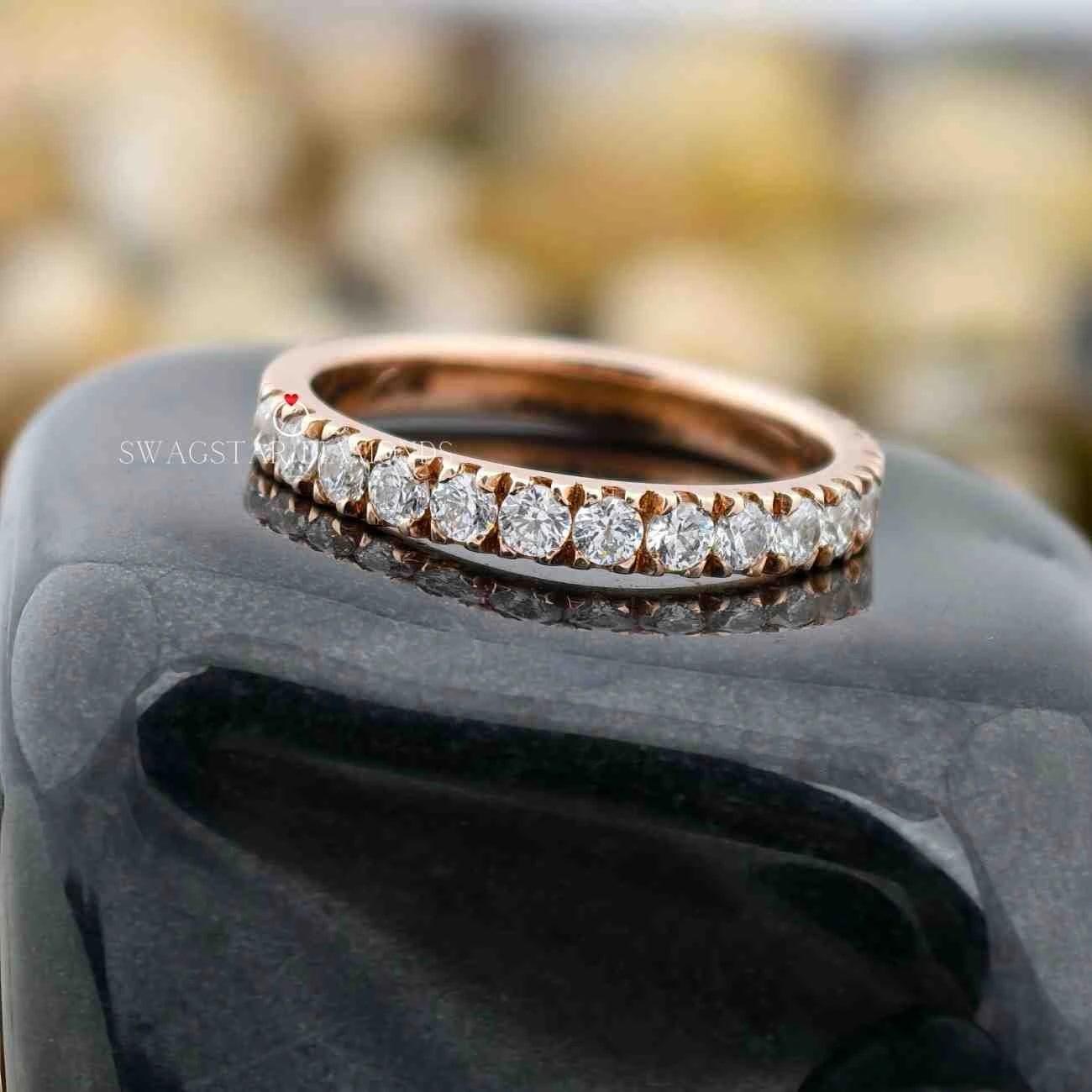 0.59 Carat Round Cut Lab Grown Diamond Minimalist Half Eternity Wedding Band For Her