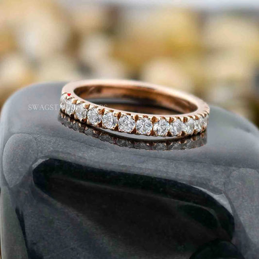 0.59 Carat Round Cut Lab Grown Diamond Minimalist Half Eternity Wedding Band For Her