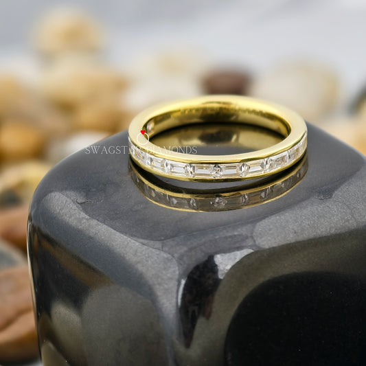 Baguette Lab Grown Diamond Engagement Band, 1.60 Carat Diamond Band, Half Eternity Stacking Band, Channel Setting, 14K Gold Wedding Band