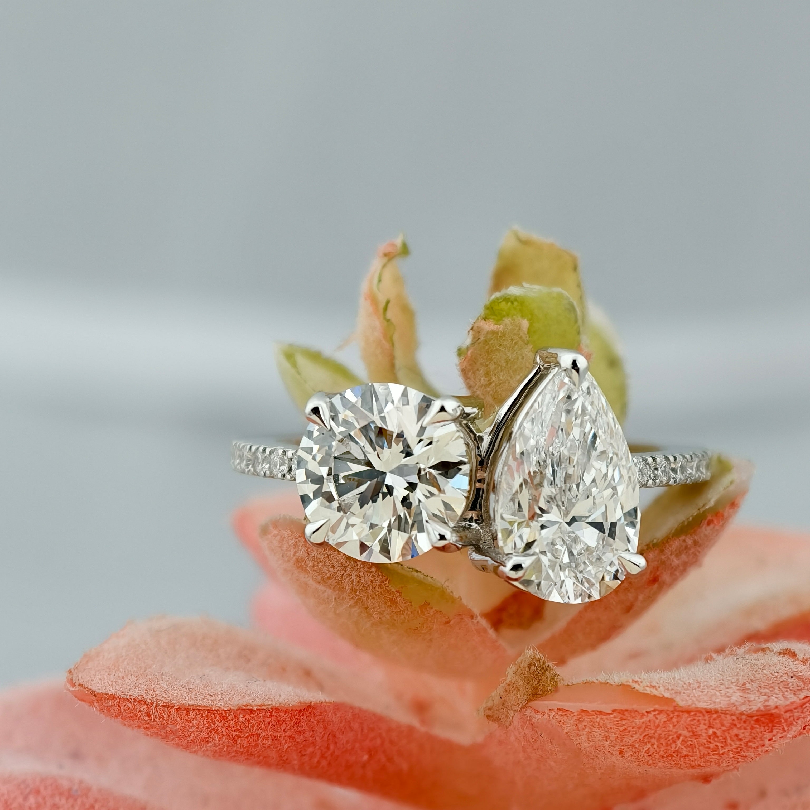 Pear & Round Elegant Lab Grown Diamond Engagement Ring