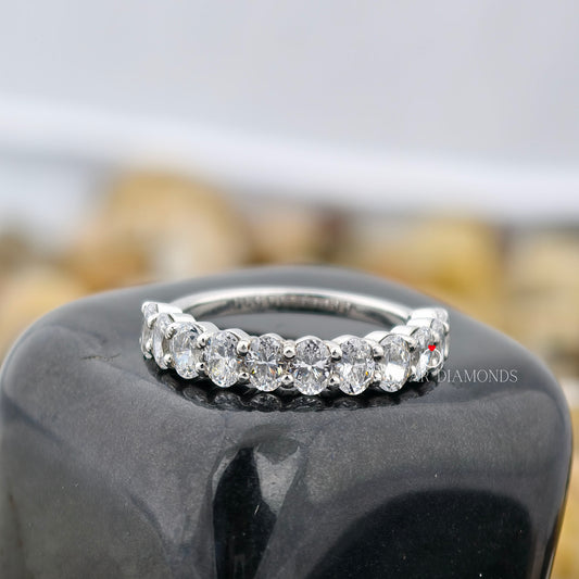 1.65 Oval Lab Grown Diamond Engagement Band, 1.65 Carat Diamond Band, Half Eternity Stacking Band, 14K White Gold Wedding Band For Bride