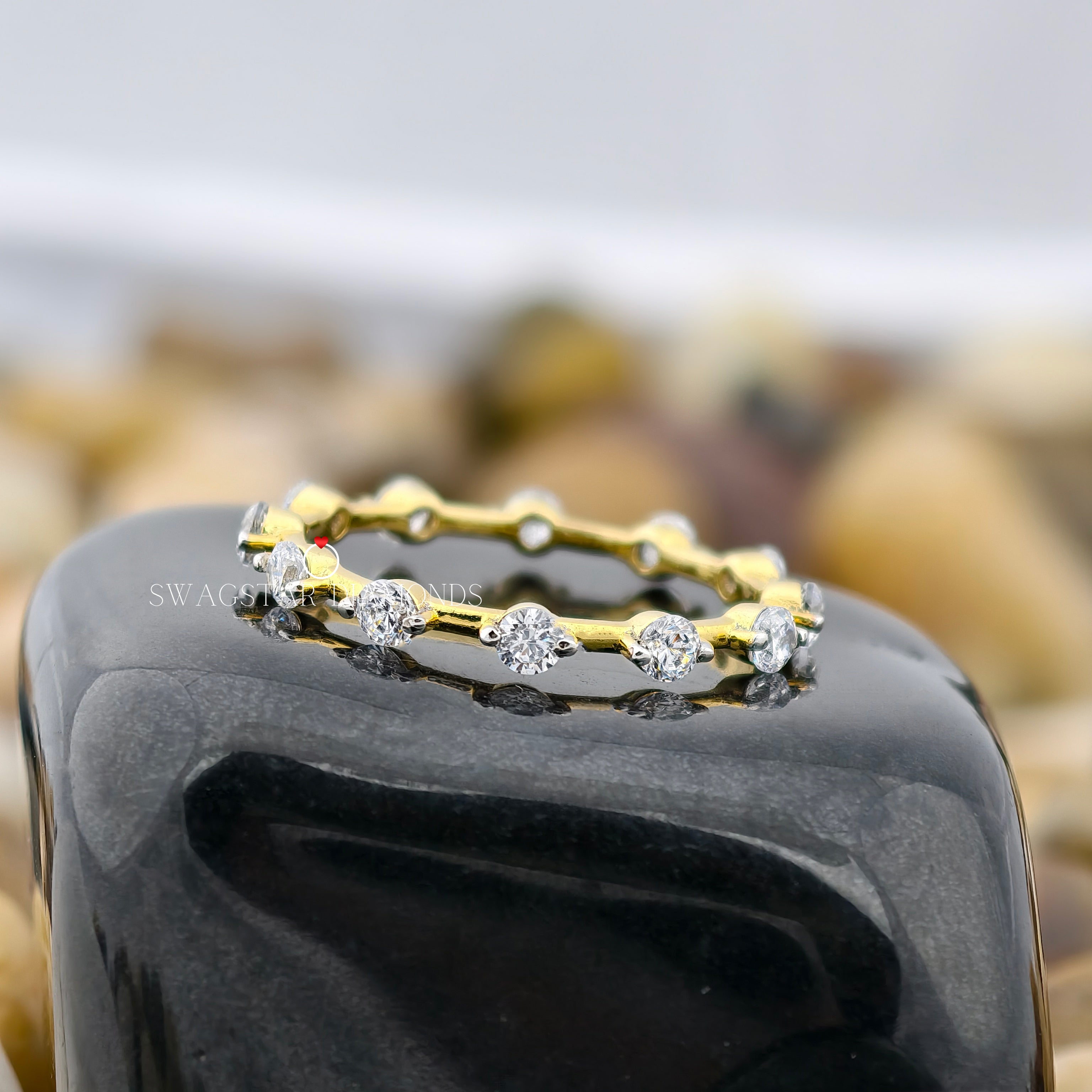 0.45 CT Round Lab Grown Diamond Engagement Band, Full Eternity Diamond Band, Stackable Wedding Band, 14k Gold Minimalist Band For Bridal