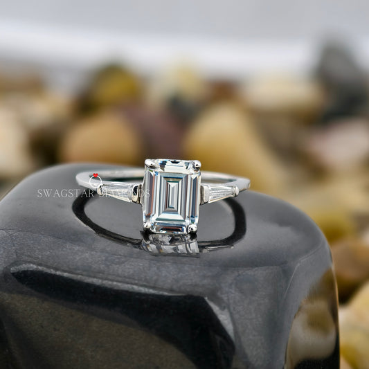 Emerald & Baguette Lab Grown Diamond Engagement Ring