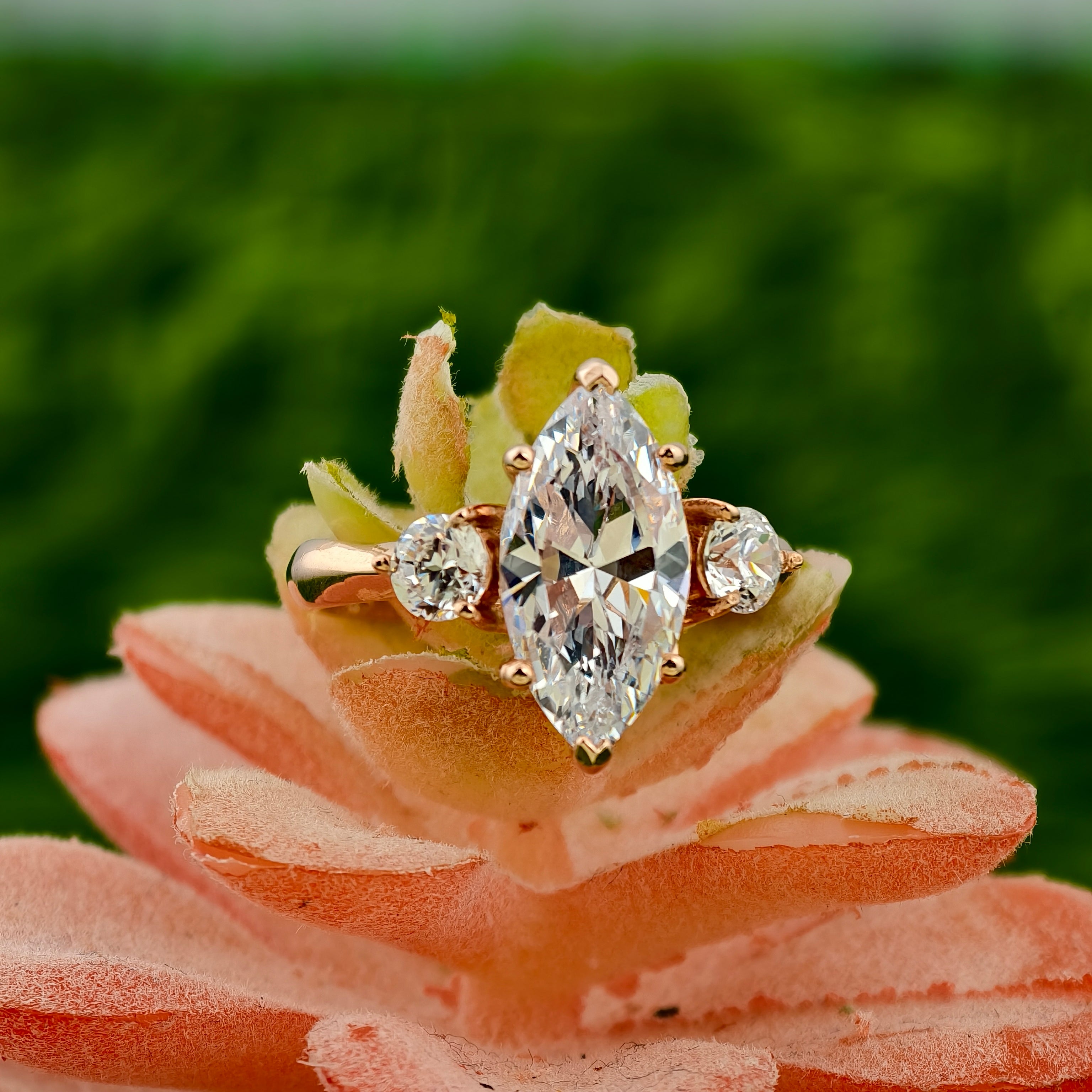 Marquise & Round Modern Lab Grown Diamond Engagement Ring
