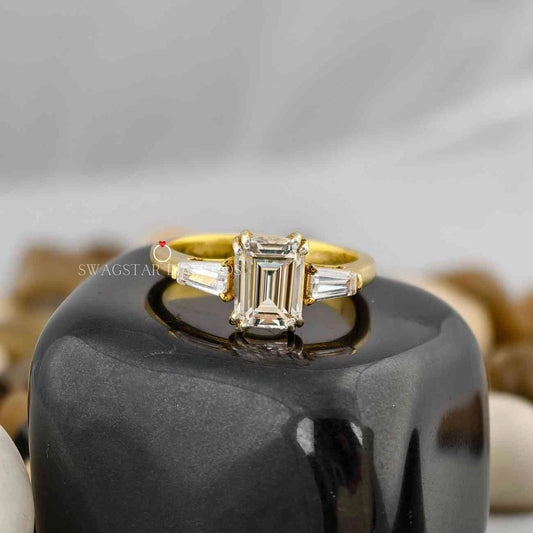 2 carat Emerald Cut Lab Grown Diamond Side Tapperd Baguette Engagement Ring For Her