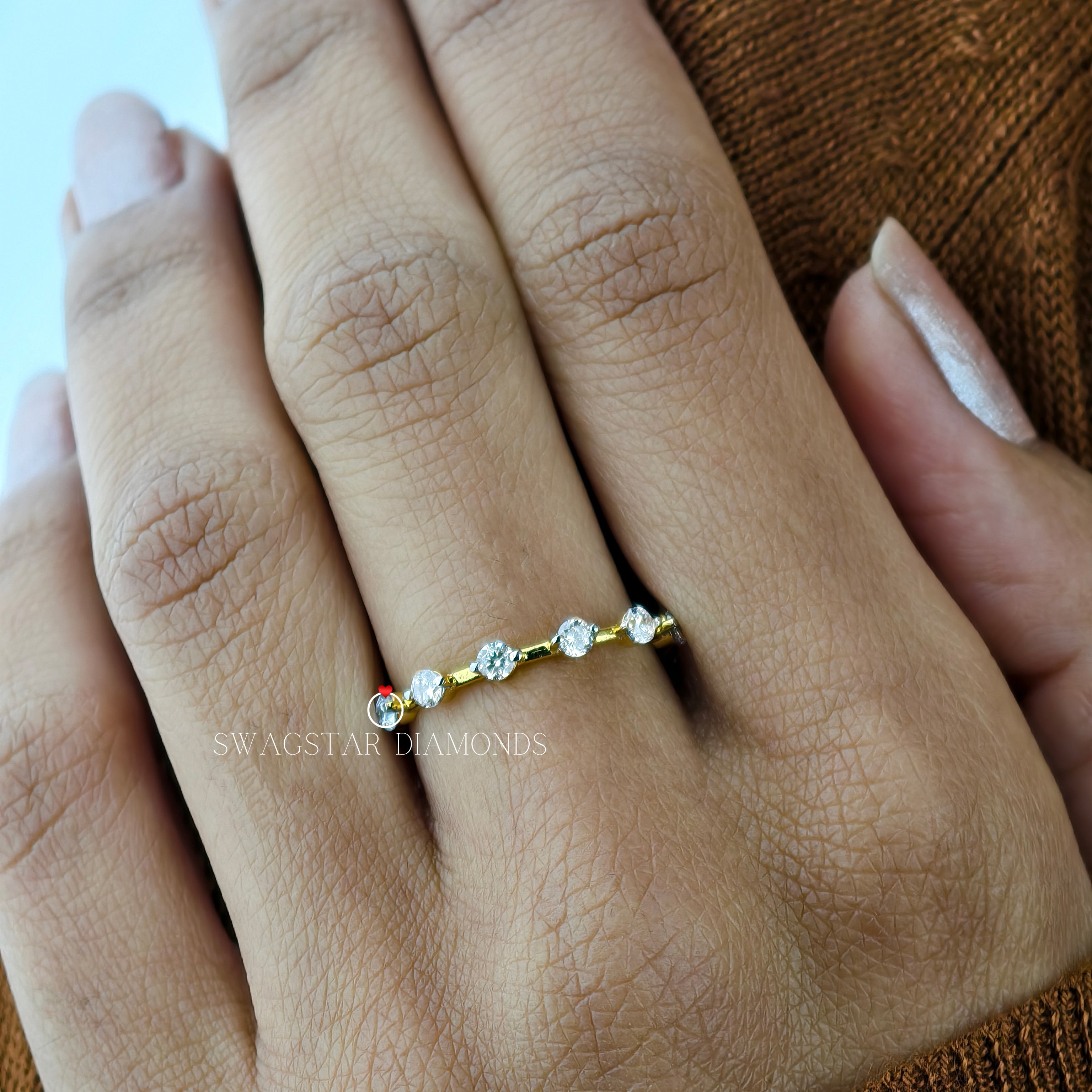 0.45CT Brilliant Round Cut Full Eternity Bubble Band For Her In 14K Yellow Gold