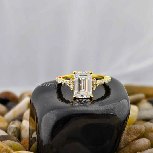 2 Carat Emerald Cut Lab Grown Diamond Art Deco Moissanite Emerald Cut Engagement Ring For Her