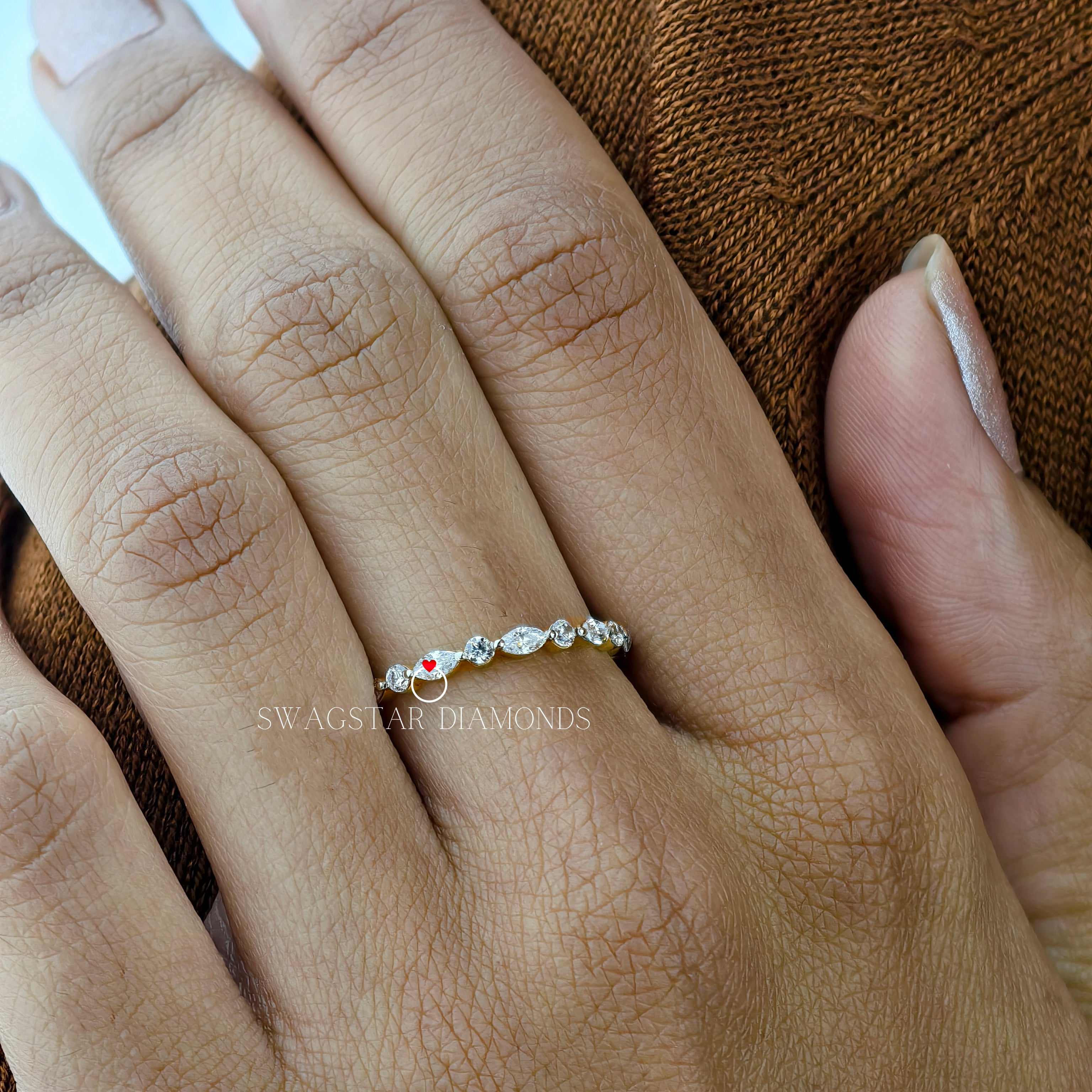 1.35CT Marquise Cut & Round Cut Full Eternity Moissanite Wedding Stackable Band For Her