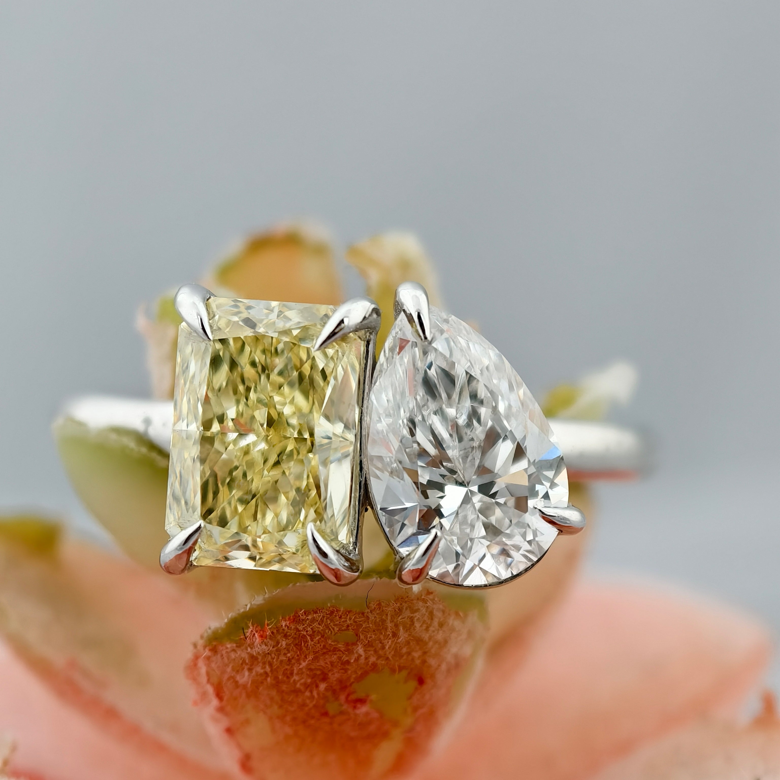 Radiant & Pear Cut Lab Grown Diamond Engagement Ring