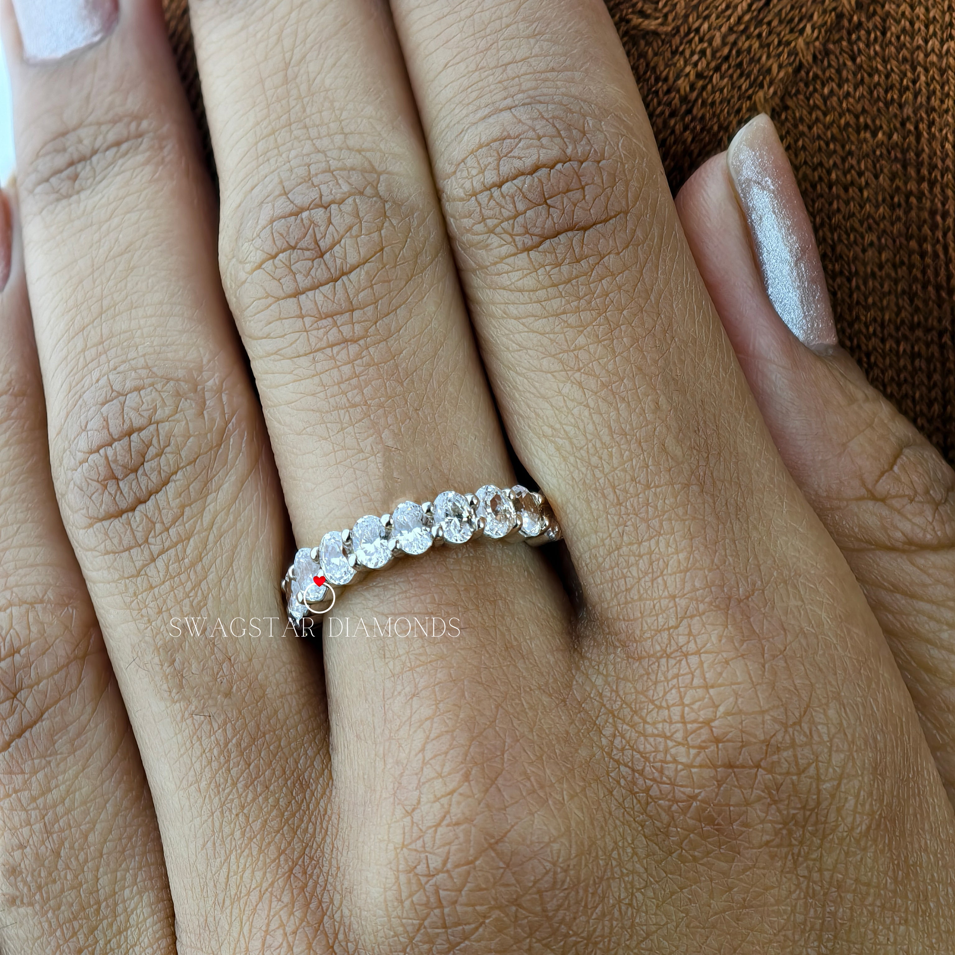 1.65 Oval Cut Lab Grown Diamond Half Eternity Wedding Engagement Ring For Her