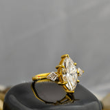 Marquise Lab Grown Diamond Engagement Ring, 2 Ct Diamond Ring, Three Stone Ring, Kite Shape Diamond Accent, 18K Gold Ring For Her