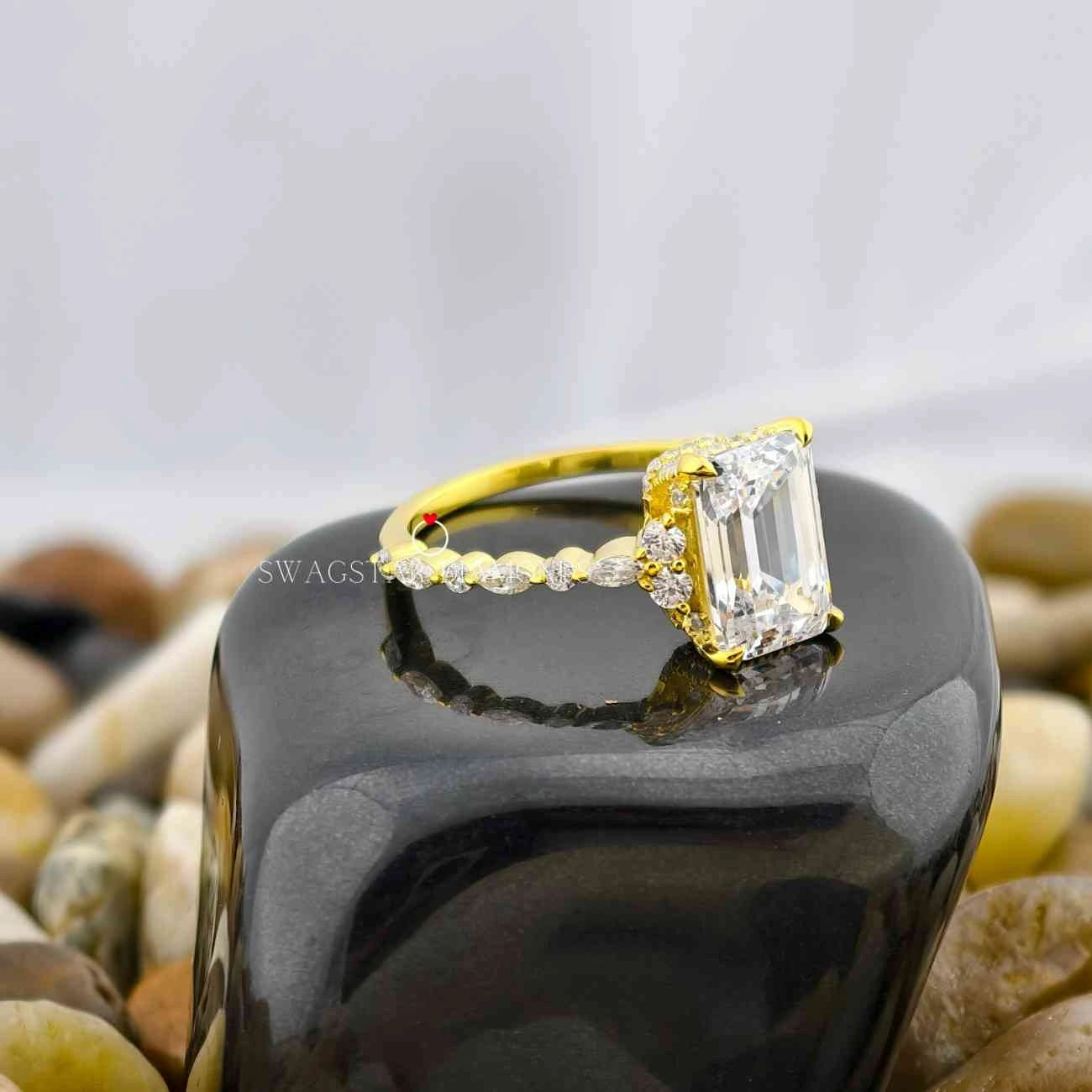 2 Carat Emerald Cut Lab Grown Diamond Art Deco Moissanite Emerald Cut Engagement Ring For Her