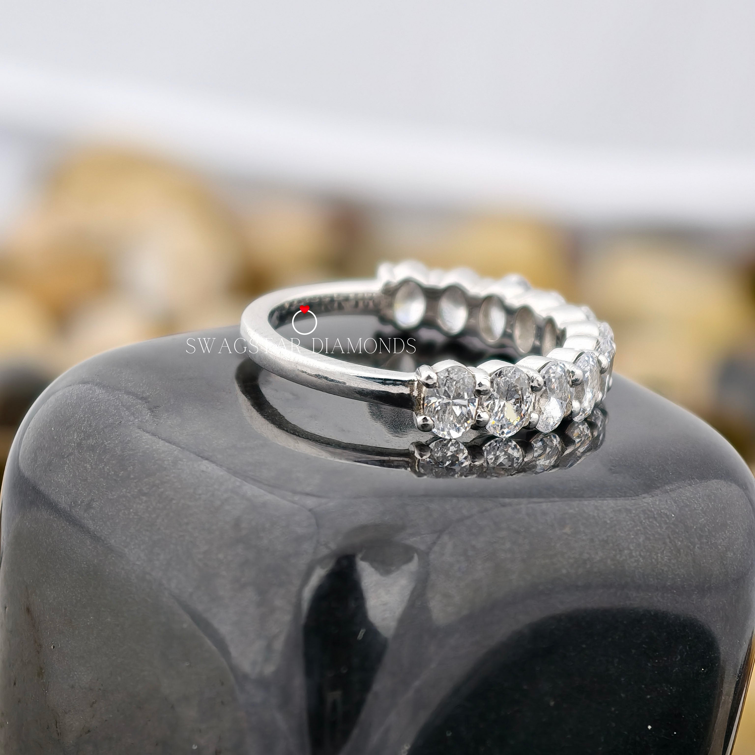 1.65 Oval Cut Lab Grown Diamond Half Eternity Wedding Engagement Ring For Her
