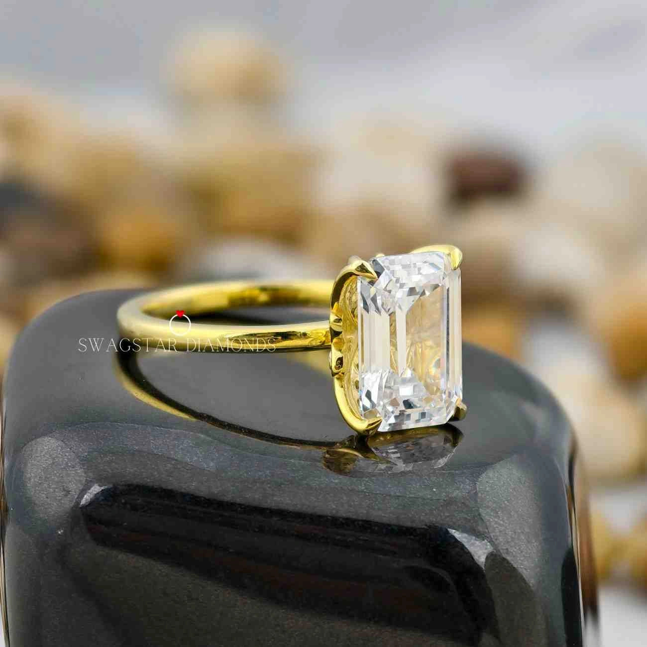 3 Carat Emerald Cut Lab Created Diamond Solitaire Moissanite Engagement Ring For Her