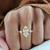 Marquise Lab Grown Diamond Engagement Ring, 2 Ct Diamond Ring, Three Stone Ring, Kite Shape Diamond Accent, 18K Gold Ring For Her
