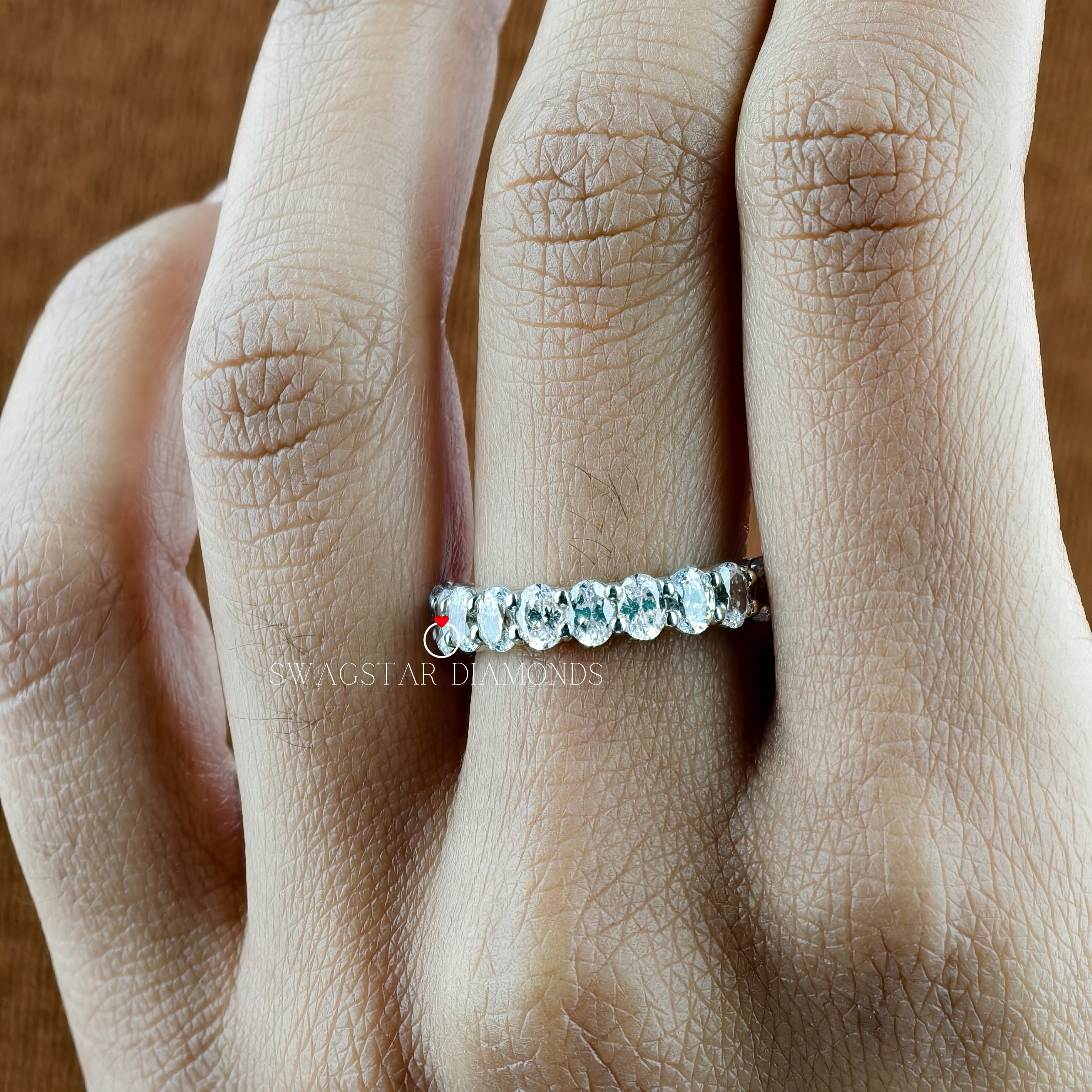 1.65 Oval Cut Lab Grown Diamond Half Eternity Wedding Engagement Ring For Her