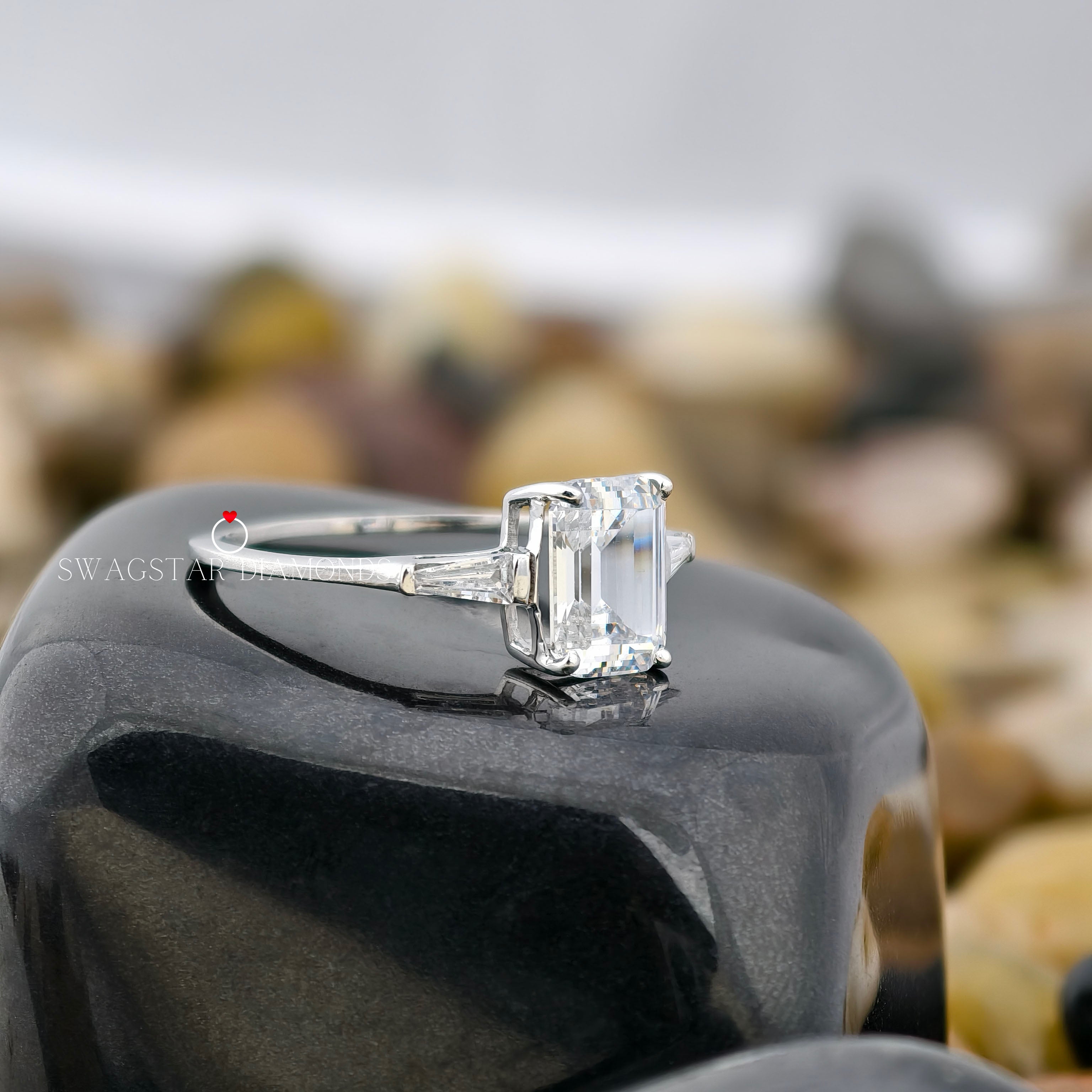 Emerald & Baguette Lab Grown Diamond Engagement Ring