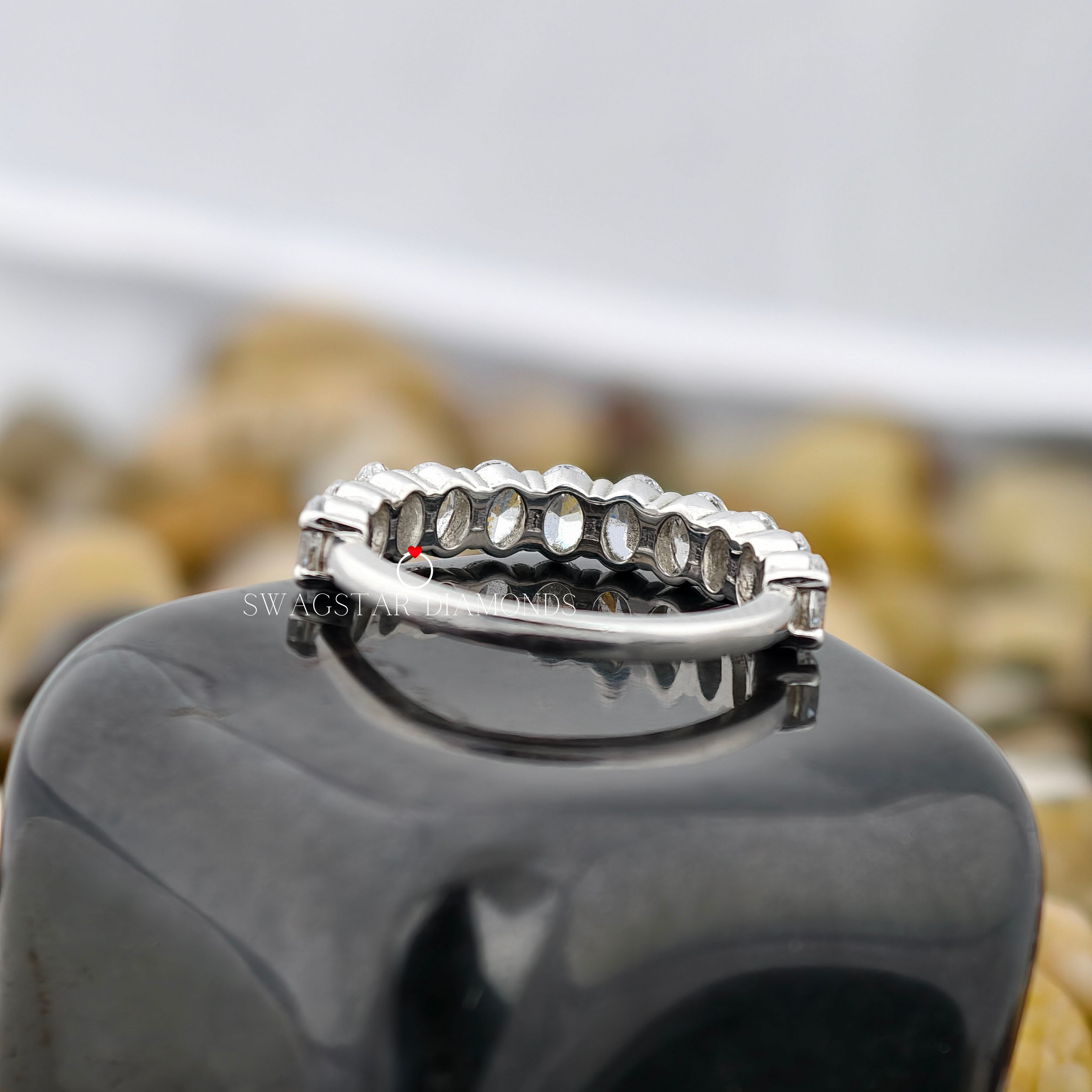 1.65 Oval Cut Lab Grown Diamond Half Eternity Wedding Engagement Ring For Her