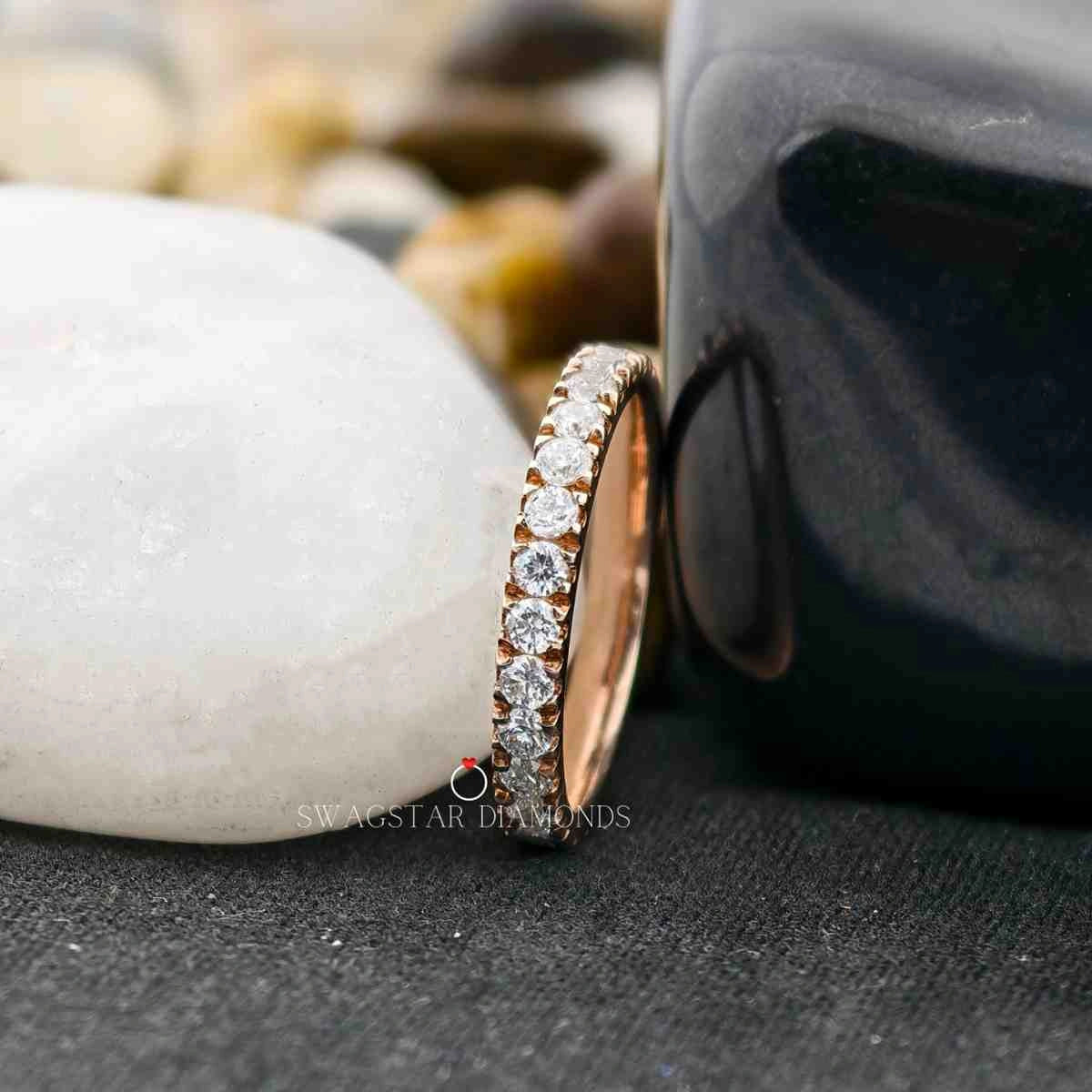 0.59 Carat Round Cut Lab Grown Diamond Minimalist Half Eternity Wedding Band For Her