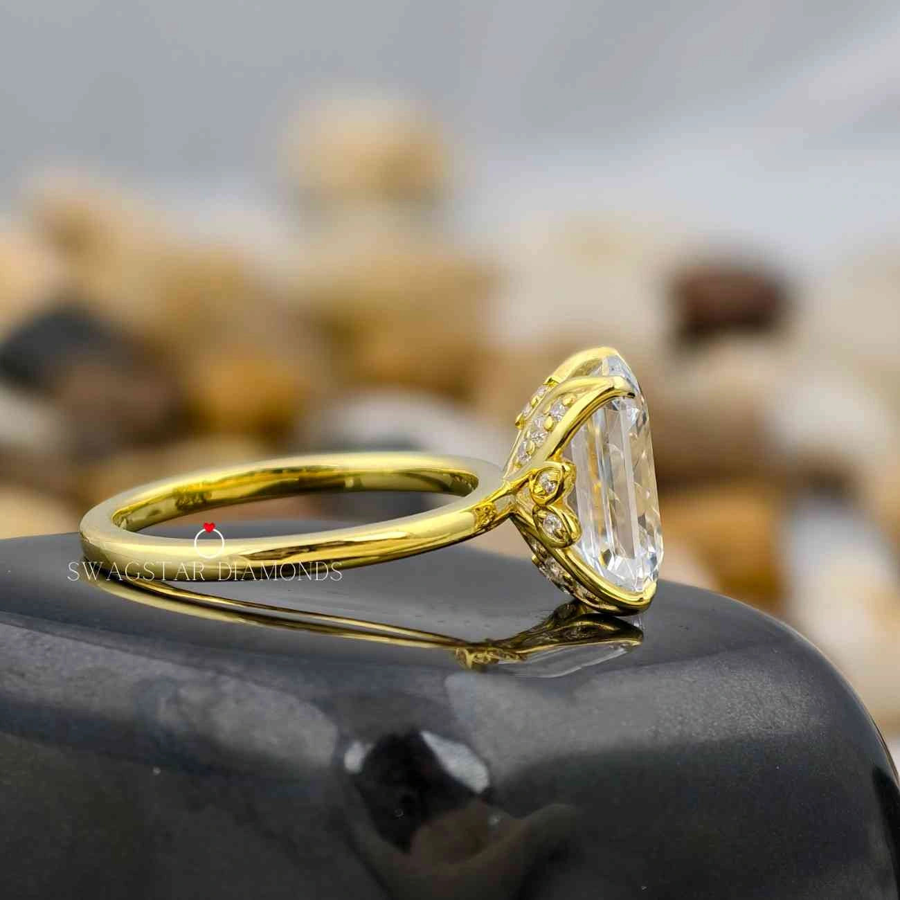 3 Carat Emerald Cut Lab Created Diamond Solitaire Moissanite Engagement Ring For Her
