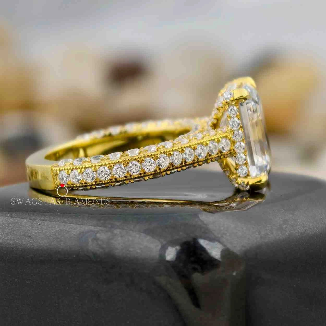 2 Carat Emerald Cut CVD Diamonds Three Side Stone Shank Women Engagement Ring In 14K White Gold