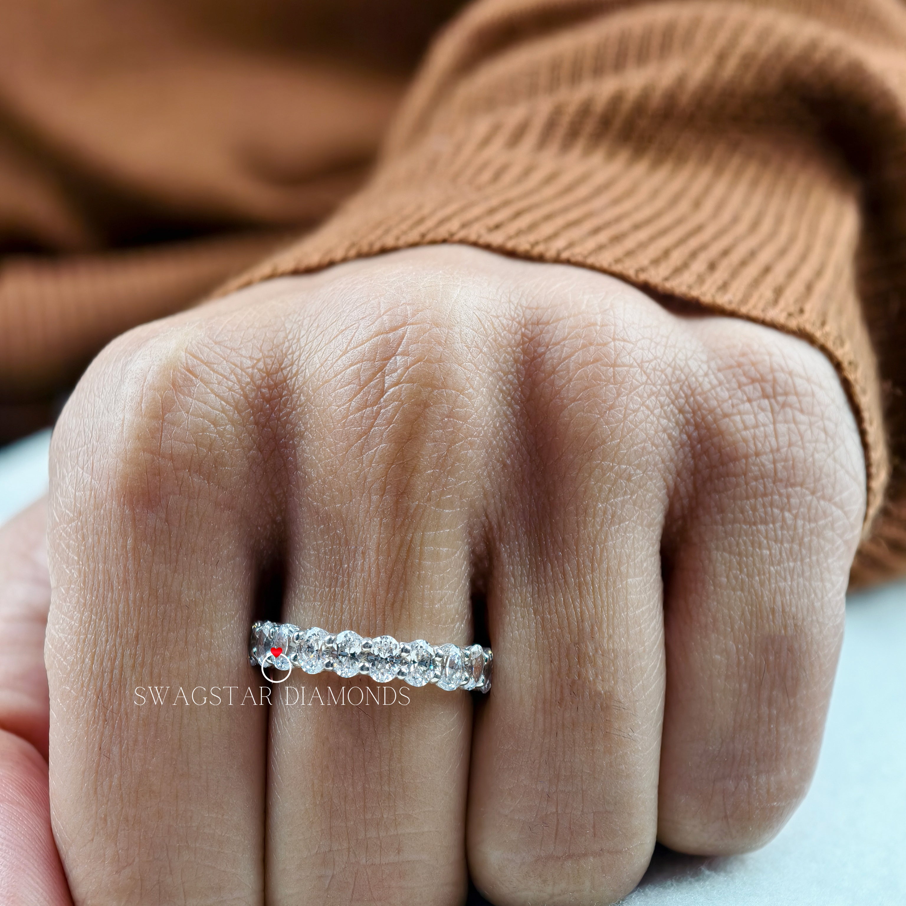 1.65 Oval Cut Lab Grown Diamond Half Eternity Wedding Engagement Ring For Her