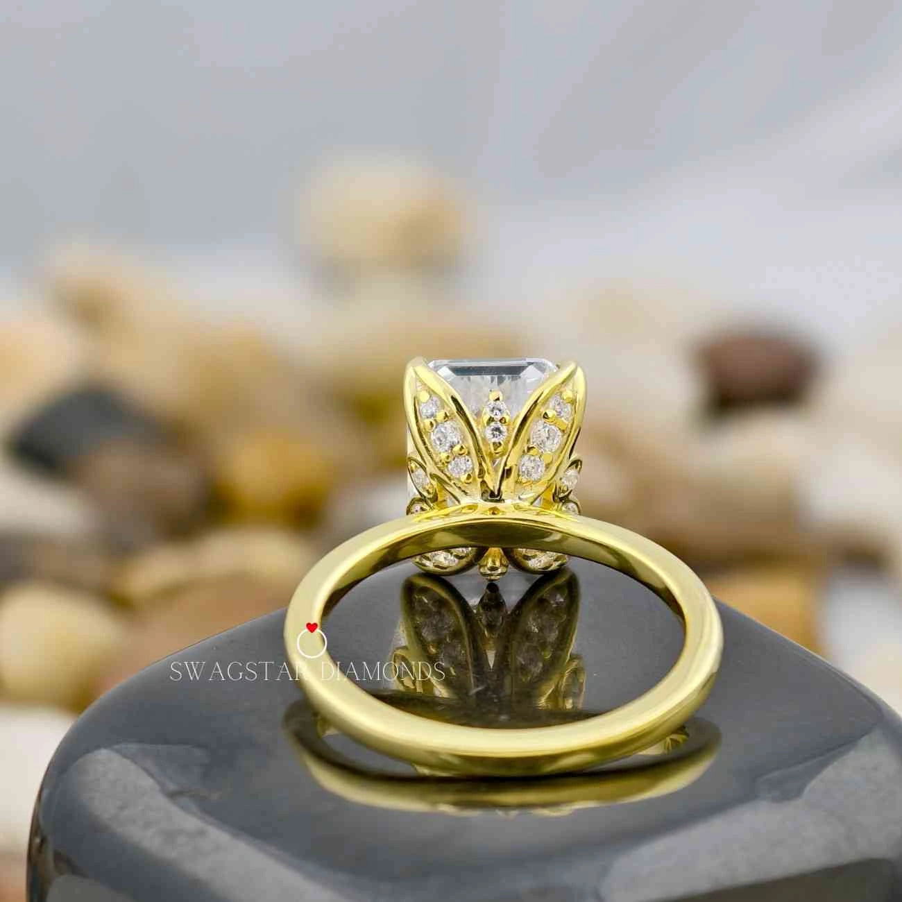 3 Carat Emerald Cut Lab Created Diamond Solitaire Moissanite Engagement Ring For Her