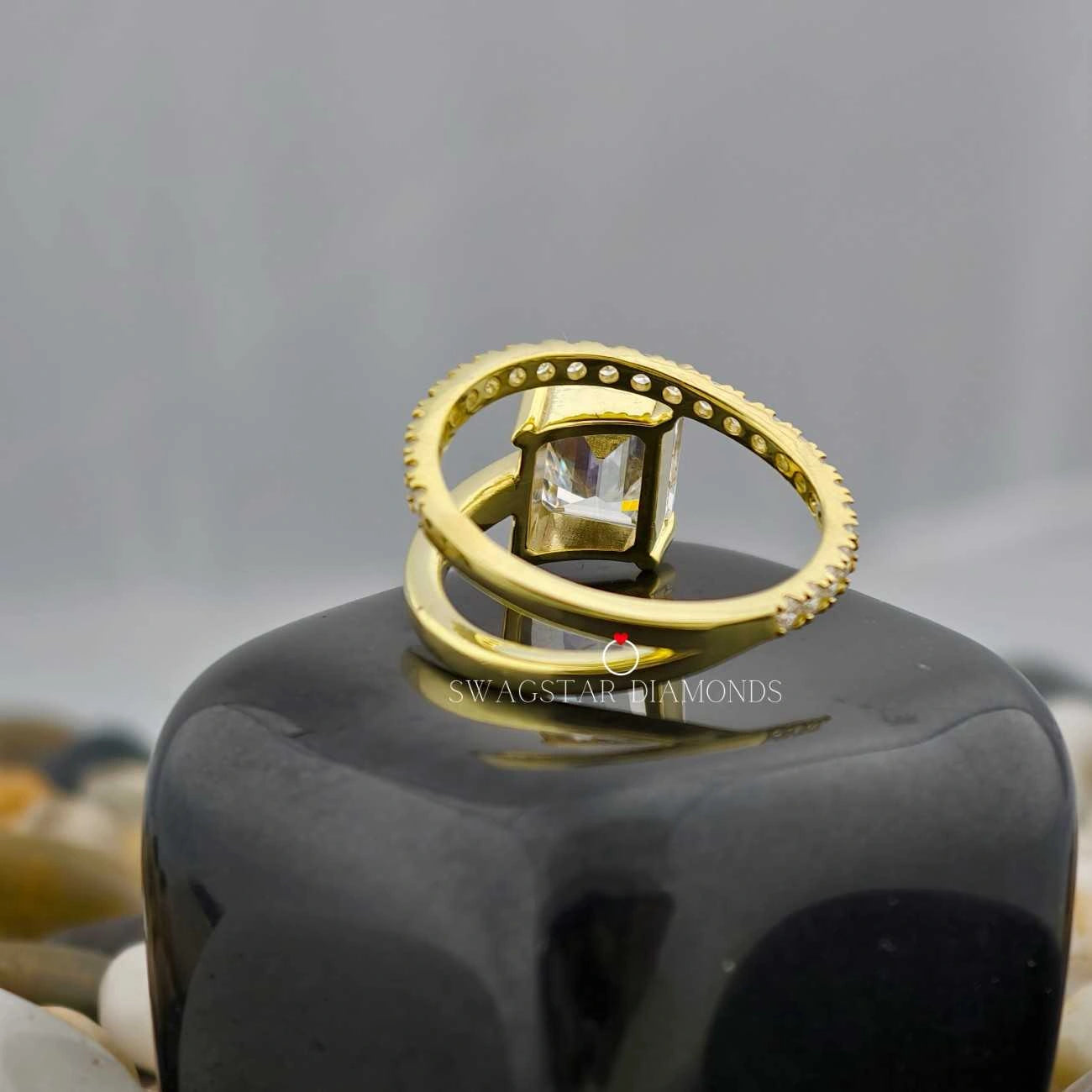 2 Carat Emerald Cut Lab Grown Diamond Double Shank Women Engagement Ring In 14K Yellow Gold
