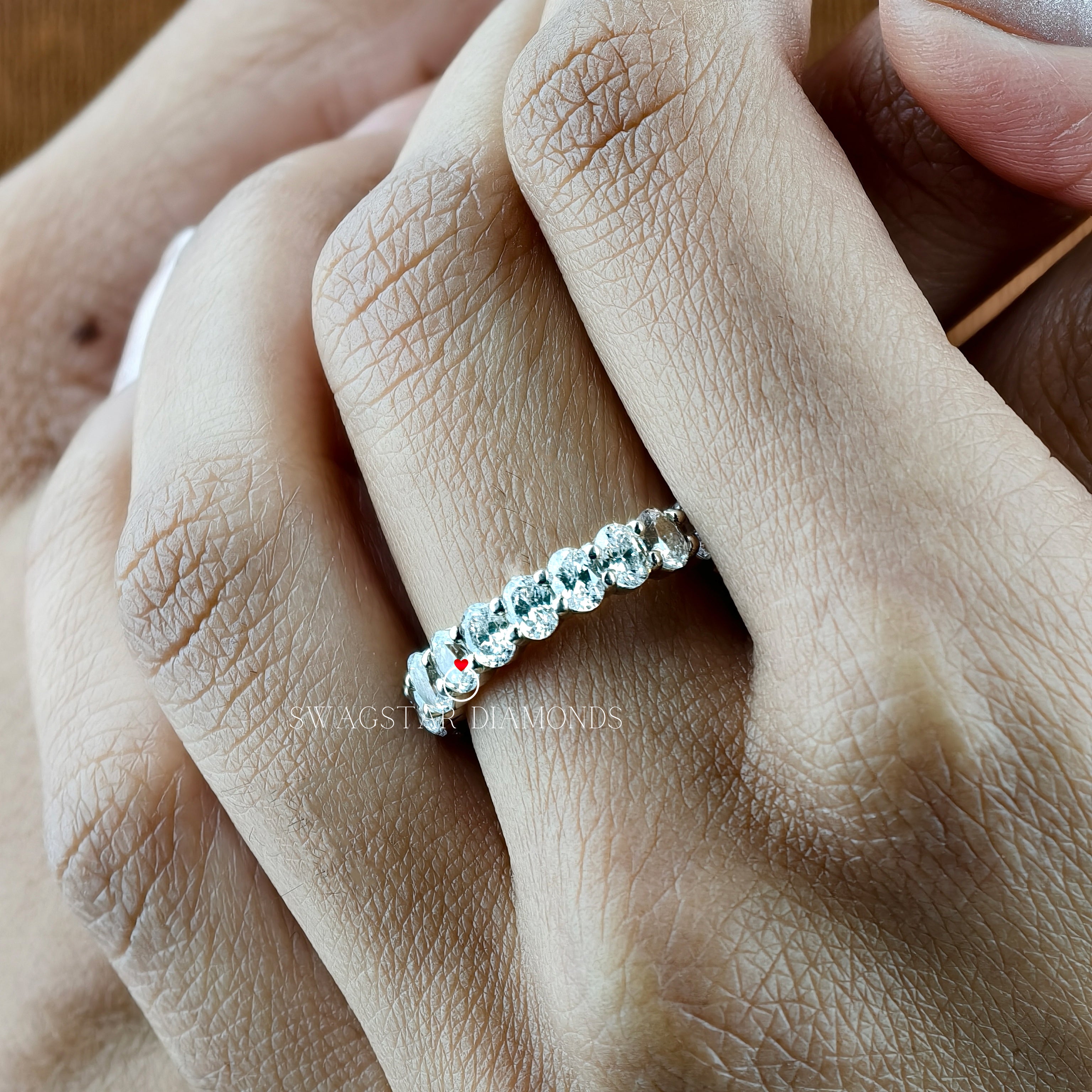 1.65 Oval Cut Lab Grown Diamond Half Eternity Wedding Engagement Ring For Her